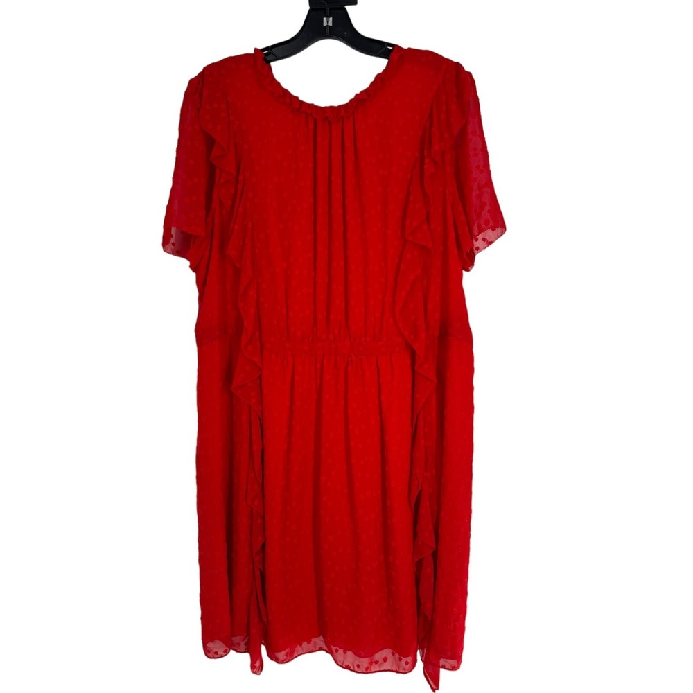 ML Monique Lhullier Women's Red Swiss Dot Ruffle Shift Dress Plus Size 22 Formal